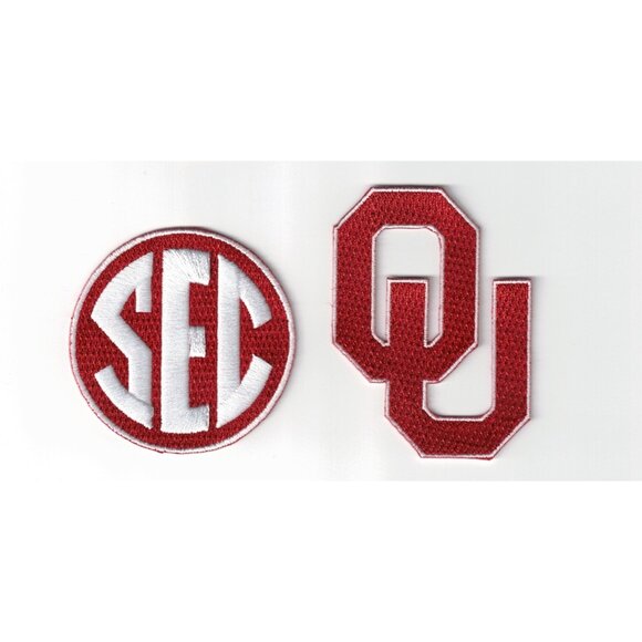 Unbranded Other - (2) Oklahoma University Sooners + SEC  Logo Embroidered Iron / Sew-On Patch